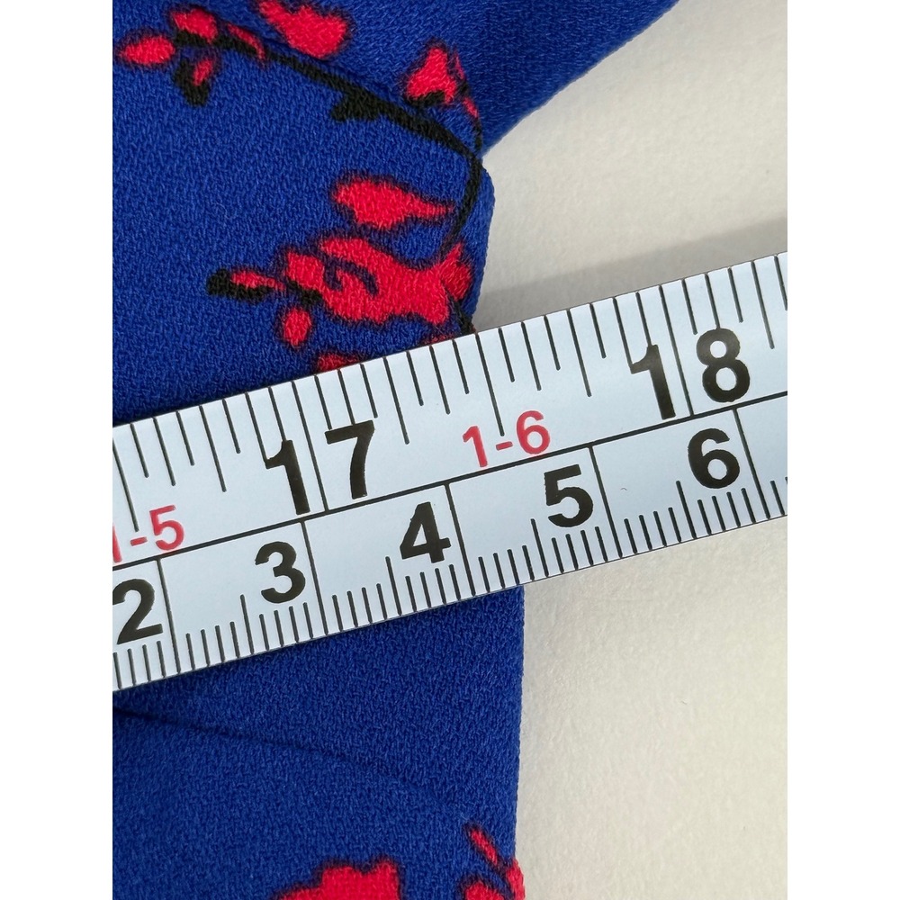 Ann Taylor Factory Blue Red Floral V-Neck 3/4 Sleeve Midi Dress Womens Sz 4 - Picture 6 of 8